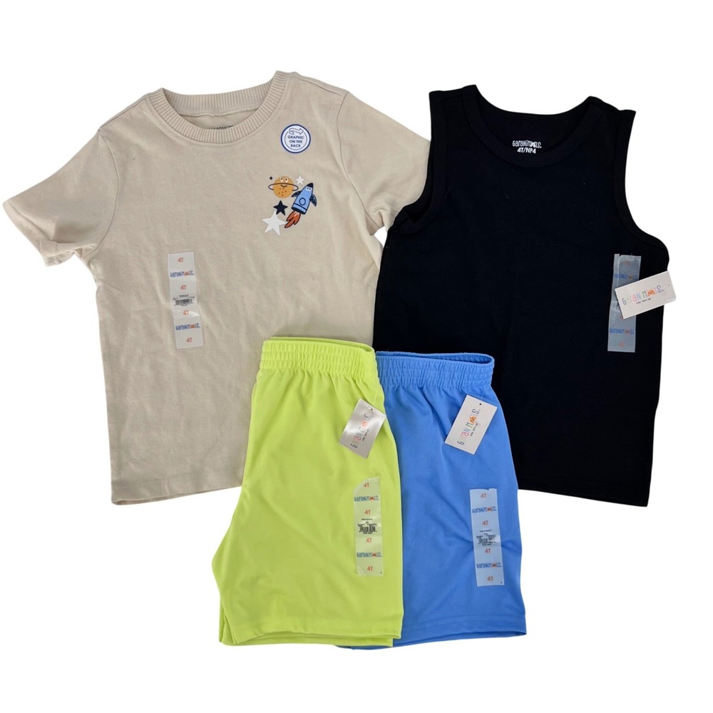 Garanimals 4pc Bundle Boys 4T Tan Black Neon Yellow Blue Space Graphic Shorts